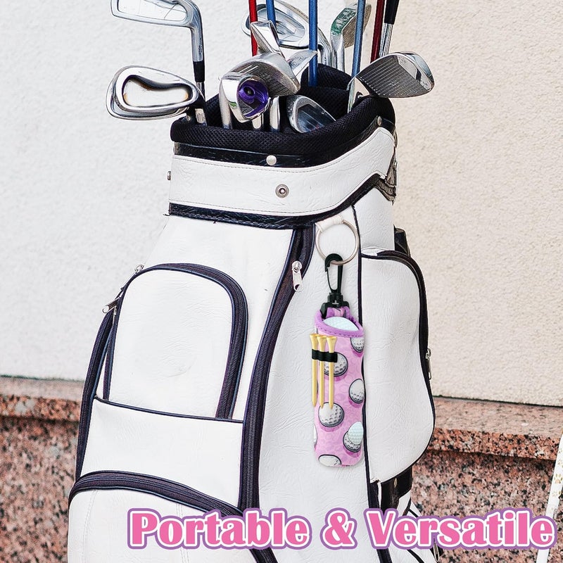 CNhoqc 4 Packs Golf Ball Tee Carry Bag, Golf Tee Holder Pouch Bag, Pink Gift for Girls Women, Cute Ball Holder Carry Bag with Clip Hooks, Portable Ball Holder Accessories for Fans - Image 4